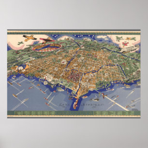 Vintage Karta of Chicago Poster