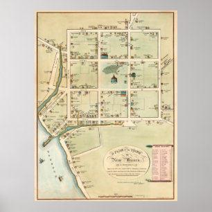 Vintage Karta of New Haven CT (1865) Poster