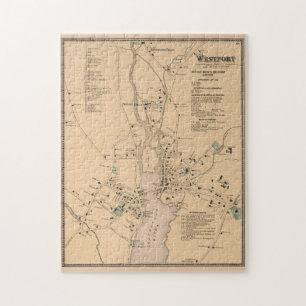 Vintage Karta of Westport CT (1867) Pussel