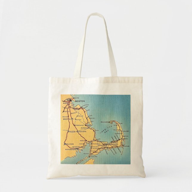 Vintage karta över Boston Cape Cod Tygkasse (Framsidan)