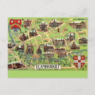 Vintage karta över Cambridge vykort
