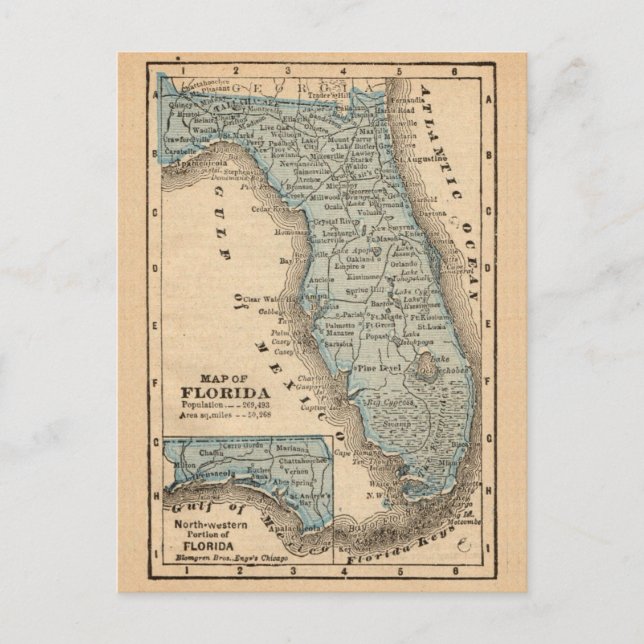 Vintage karta över Florida vykort (Framsida)