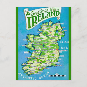 Vintage karta över Irland vykort