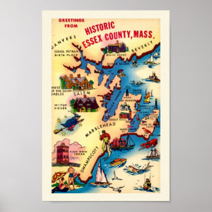 Vintage karta över Massachusetts kust Poster