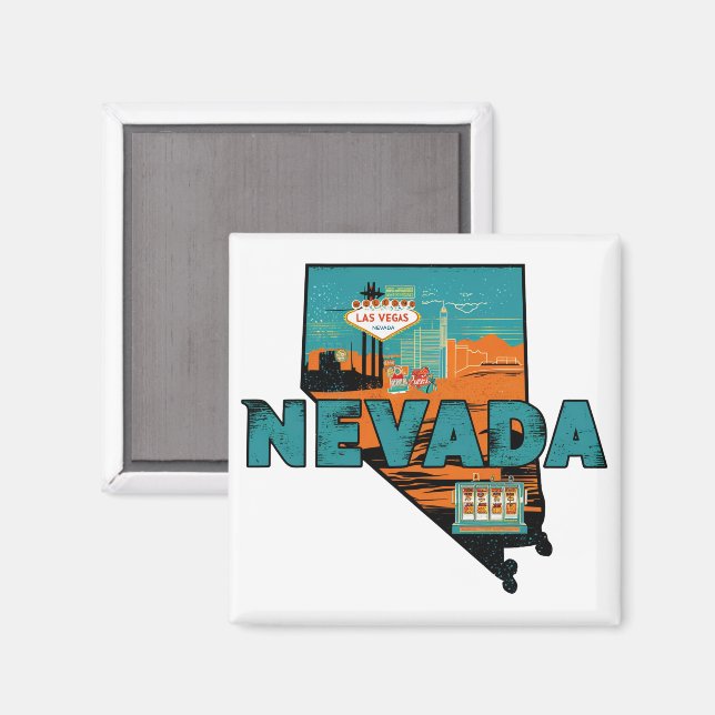 Vintage karta över Nevada USA Resa Magnet (Front/Back)