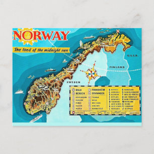 Vintage karta över Norge vykort