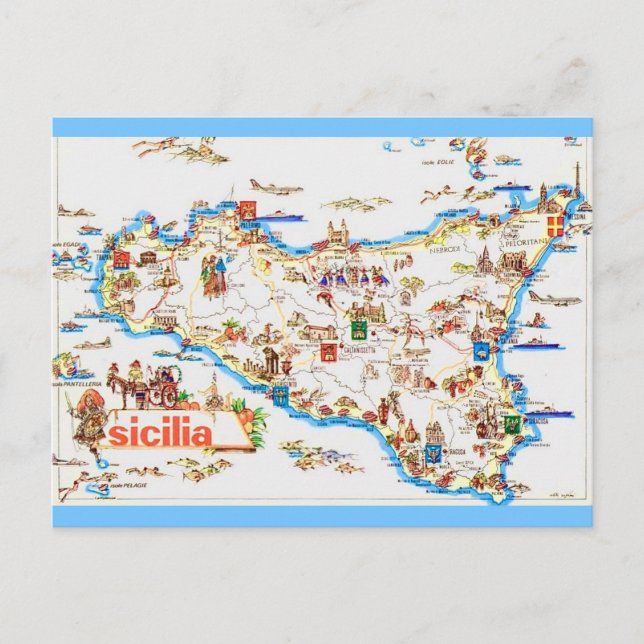 Vintage karta över Sicilien vykort (Framsida)