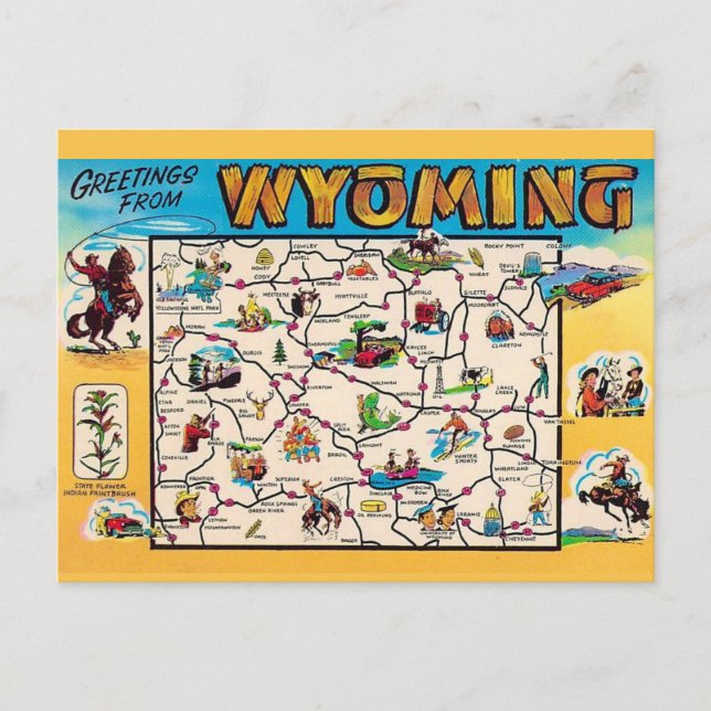 Vintage karta över Wyoming Vykort (Framsida)