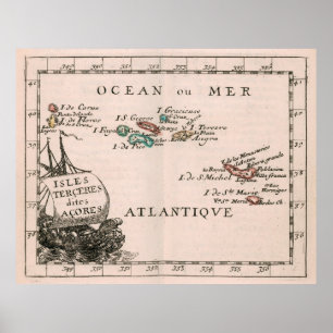 Vintage Karta på Azorerna (1682) Poster
