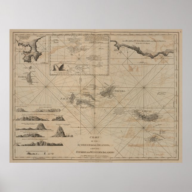 Vintage Karta på Azorerna (1775) Poster (Framsidan)