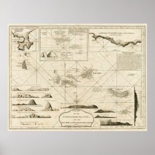 Vintage Karta på Azorerna (1797) Poster