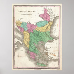 Vintage Karta på Balkan (1827) Poster