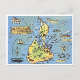 Vintage Karta på Blockön, Rhode island Vykort