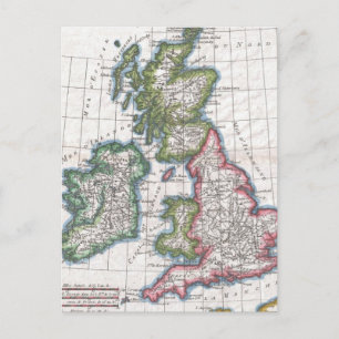 Vintage Karta på Brittiska öarna (1780) Vykort