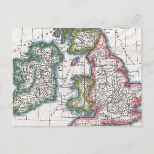Vintage Karta på Brittiska öarna (1780) Vykort