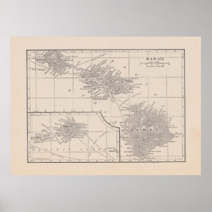 Vintage Karta på Hawaii Poster