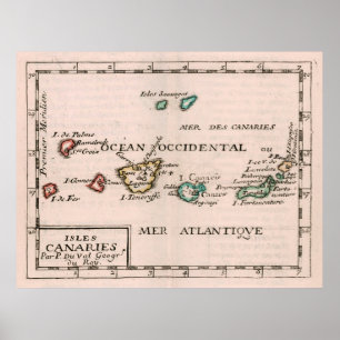 Vintage Karta på Kanarieöarna (1682) Poster