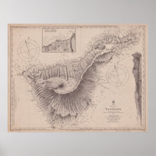 Vintage Karta på Kanarieöarna på Teneriffa (1848) Poster