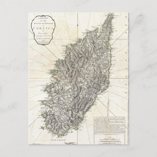 Vintage Karta på Korsika (1794) Vykort (Framsida)