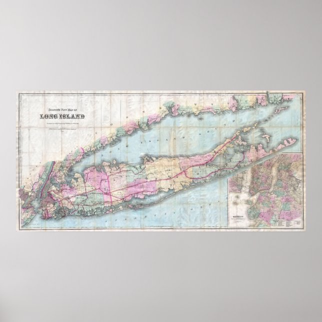 Vintage Karta på Long Island (1880) Poster (Framsidan)