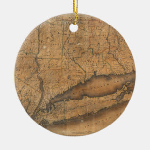 Vintage Karta på Long Island och Connecticut (1815 Julgransprydnad Keramik