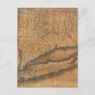 Vintage Karta på Long Island och Connecticut (1815 Vykort