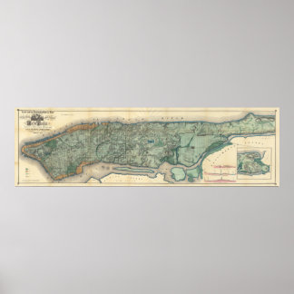Vintage Karta på Manhattan NY Poster