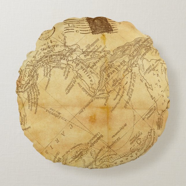 Vintage karta papper bakgrund rund kudde (Framsidan)