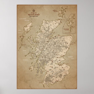 Vintage Karta Skottland Poster