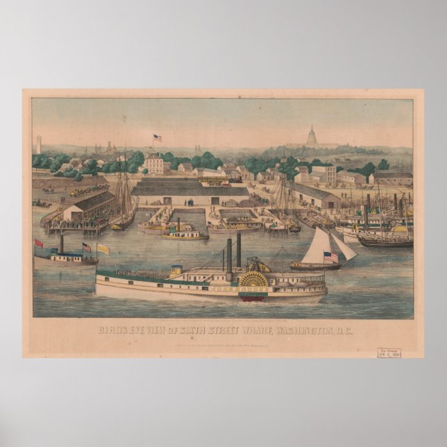 Vintage Karta vid 6e Street Wharf Washington DC Poster (Framsidan)