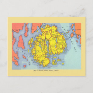 Vintage karta vid berget Desert Island, Maine Vykort
