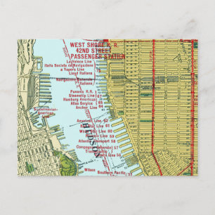 Vintage Karta vid Hudson River och Manhattan Vykort