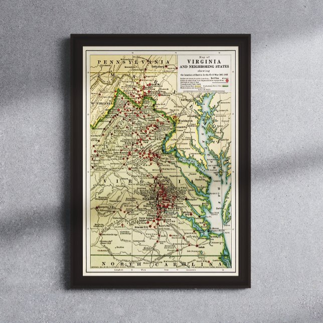 Vintage Karta vid Virginia-attles vid Krig Poster (Skapare uppladdad)