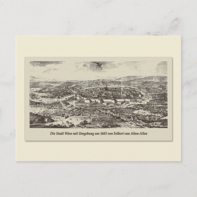 Vintage Karte Österreich | Wien Umgebung 1683 Vykort (Framsida)