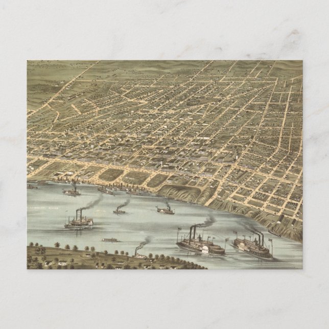 Vintage kartografisk karta över Memphis Tennessee  Vykort (Framsida)