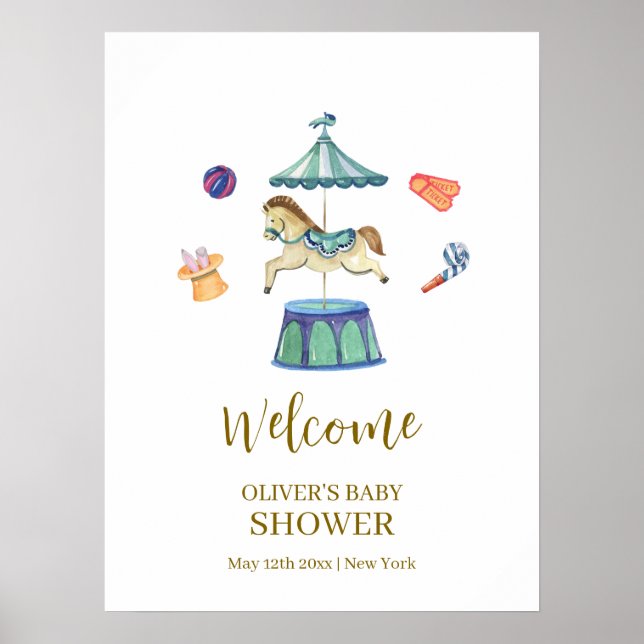 Vintage Karusell Karneval Baby Shower Välkommen Poster (Framsidan)