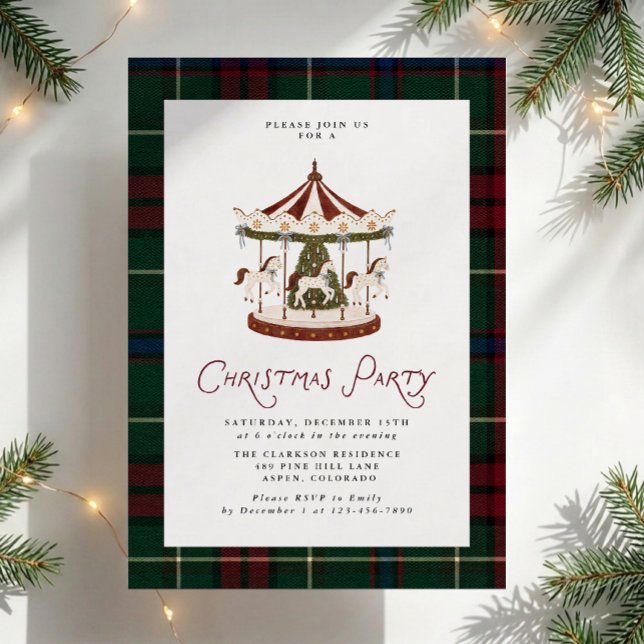 Vintage Karusell Tartan Julfest Inbjudan (Skapare uppladdad)