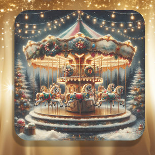 Vintage Karusell Whimsical jul Fyrkantigt Klistermärke