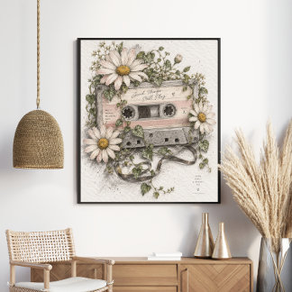 Vintage kassettband Wildflowers Retro musik Poster
