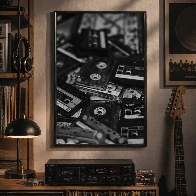 Vintage kassettbandssamling Svart och Vit Poster (Skapare uppladdad)