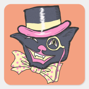 Vintage Kat Halloween Square Stickers Fyrkantigt Klistermärke