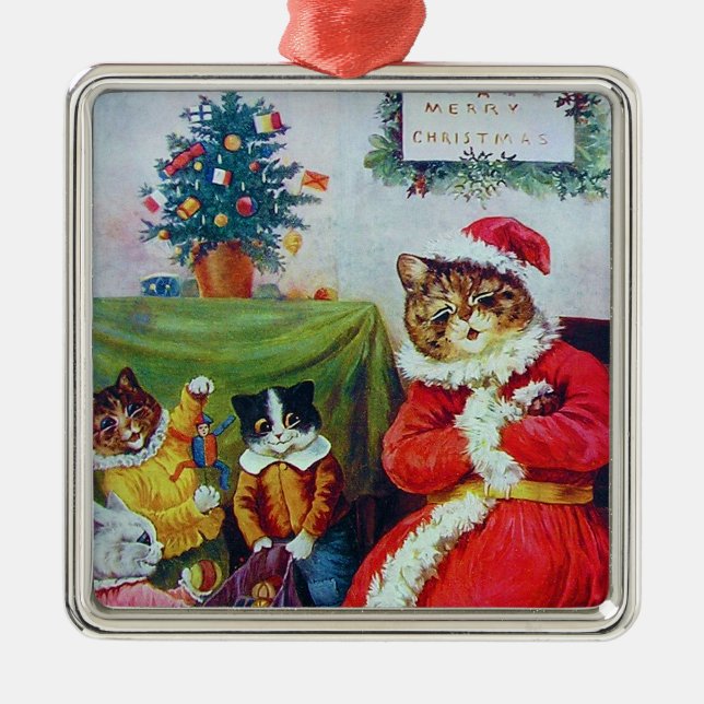 Vintage Kat-jul, Louis Wain Julgransprydnad Metall (Framsidan)