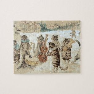 Vintage Kat jul Sång Louis Wain Art Pussel