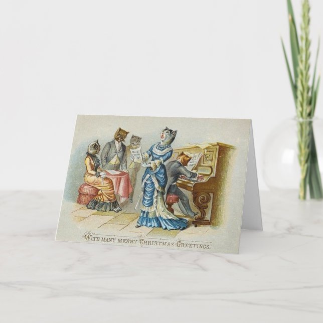 Vintage Kat julhälsningskort Helgkort (Framsida)