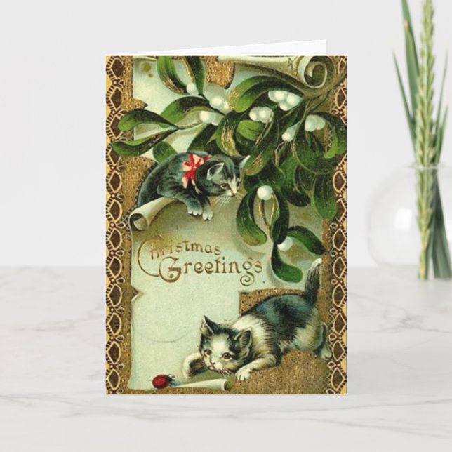 Vintage Kat julhälsningskort Helgkort (Framsida)