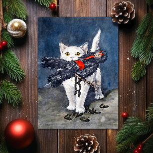 Vintage Kat med Krampus julkort Helgkort