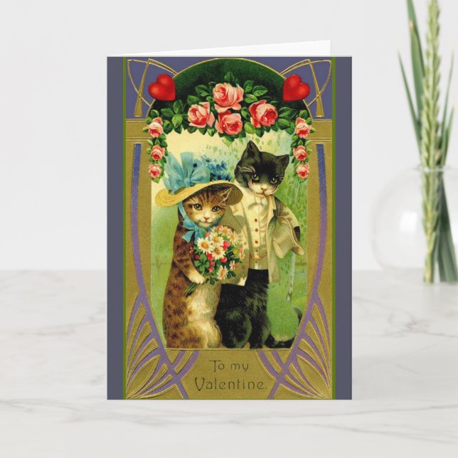 Vintage Kat par Valentine Greeting Card Helgkort (Framsida)