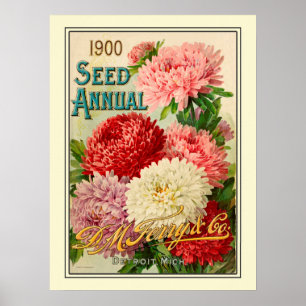 Vintage katalog över blomsterfrön för trädgårdsskö poster