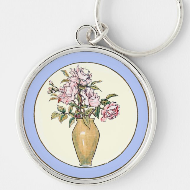 Vintage Kate Greenaway Bok Illustration Rund Silverfärgad Nyckelring (Framsidan)