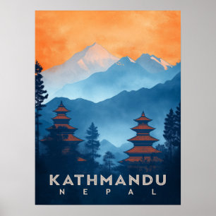 Vintage Kathmandu Temple Nepal Poster